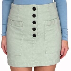 High-Waist Sage Green Button-Front Mini Skirt